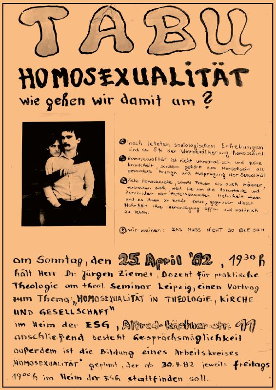 Plakat des „Arbeitskreises Homosexualität“, Leipzig, 1982